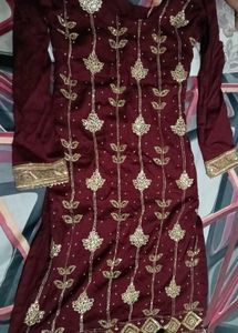 Embroidered Maroon Kurta Set