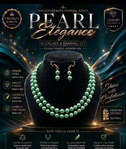 Elegant Green Pearl Necklace and Earring Set