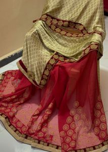 Elegant Cream and Red Saree with Gold Border