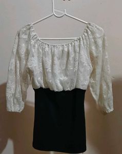 Chic Puff Sleeve Black &amp; White Dress