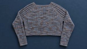 BLUE &amp; BROWN MARLED CROPPED KNIT SWEATER