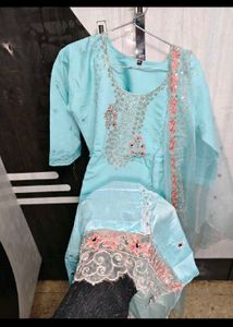 Stunning Sky Blue Embroidered Kurta Set