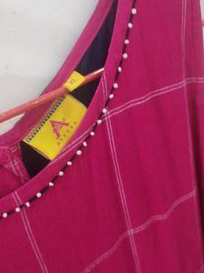Pink Plaid Cold Shoulder Maxi Dress
