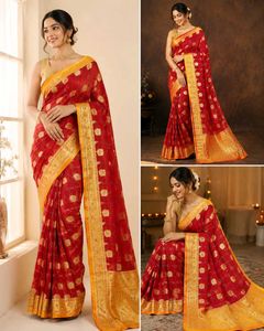 Elegant Red &amp; Gold Banarasi Saree