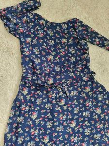 Navy Floral Print Midi Dress