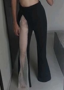 Newme Stylish Black Mesh Insert Pants