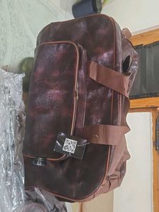 Brown Faux Leather Travel Duffel Bag