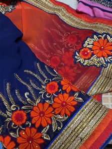 Embroidered Blue &amp; Orany Saree 🔥