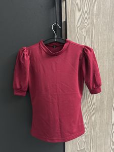 Burgundy Puff Sleeve Tee