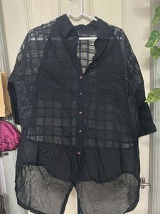 Chic Sheer Black Button-Up Top