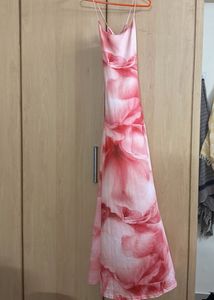 Light Pink Backless Floral Maxi Dress