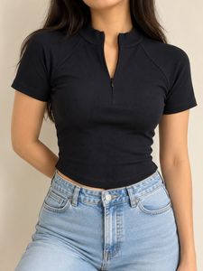 Ribbed Zip Neck Top