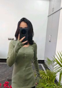 Olive Green Ribbed Dress
