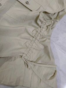 Sleeveless Beige Utility Shirt