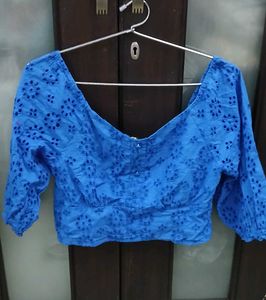 Blue Broderie Anglaise Crop Top