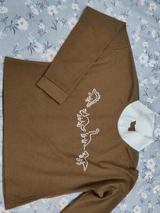 Brown Dinosaur Graphic Long Sleeve Top