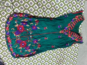 Emerald Green Floral Embroidered Tunic Short Kurti