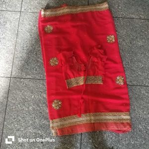 light weight rani colour beautiful saree