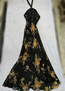 Elegant Black &amp; Gold Floral Gown