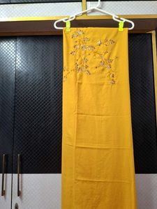 Embroidered Yellow Unstitched fabric