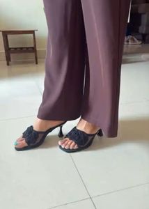 Elegant Black Rose Heel Sandals