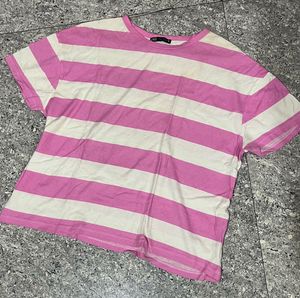 ZARA Pink and White Striped T-Shirt