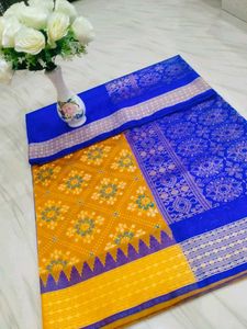 Vibrant Yellow & Blue Sambalpuri Papa Silk Full pr