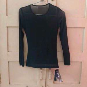 Chic Black Sheer Long Sleeve Top