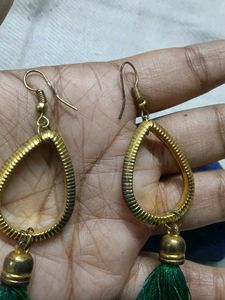 Green Tassel Drop Earrings