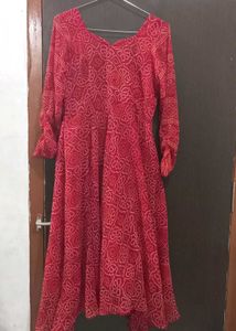 Red Bandhani Print Kurta