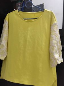 23.Yellow Top with Lace Sleeves