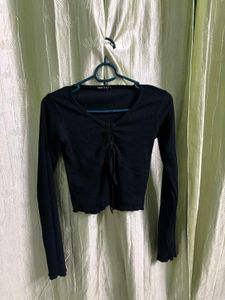 Black Long Sleeve Crop Top
