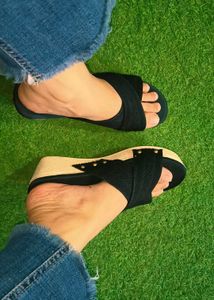 Black Cross-Strap Wedge Sandal
