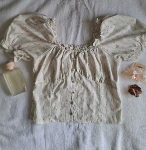 Cute Floral Puff Sleeve Top