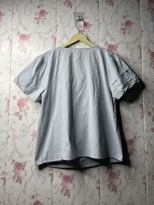 Chic Grey Blouse with Floral Embellishments