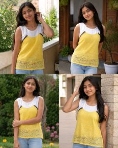 Cute Yellow Lace Sleeveless Top