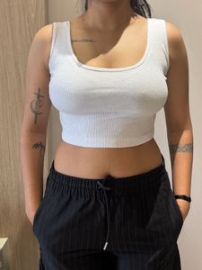 Ribbed White Cropped Tank Top