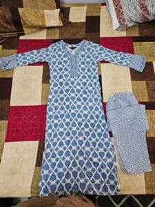 Blue Paisely Print Kurta Pant Set(S) (no duppata