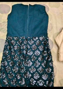 Peacock colour Party sequence dress with fur coat