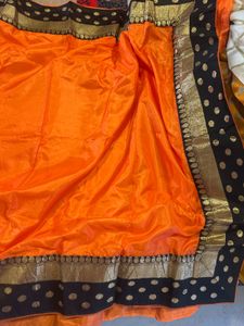 Elegant Orange Saree with Black &amp; Gold Border