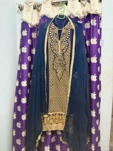 Elegant Navy Blue Kurta Set with Gold Embroidery
