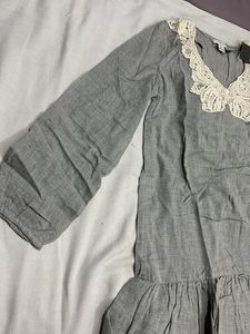 Gray Lace Neck Dress