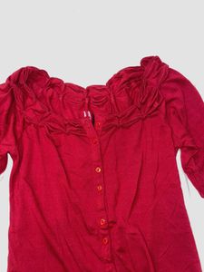 Chic Deep Red Button-Up Sleeve Top
