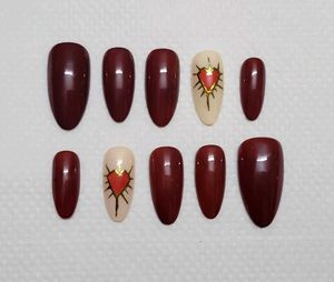 Dark red with hearts - Press-On Nail Set