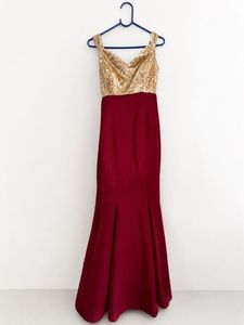 Red Party Wear Gown ,Elegant Sequin Bodice Gow