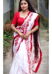 Elegant White &amp; Red Saree