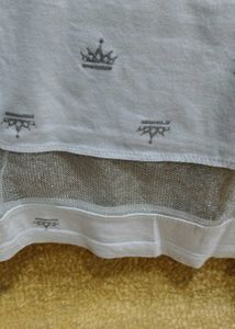 Elegant White Crown Print Mesh Hem Top