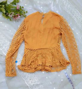Chic Yellow Crochet Peplum Top