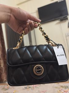ALDO Quilted Black Handbag with Gold Chain