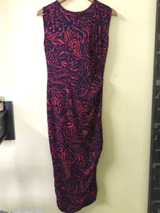Stylish Red &amp; Black Printed sleeveless Bodycon mid